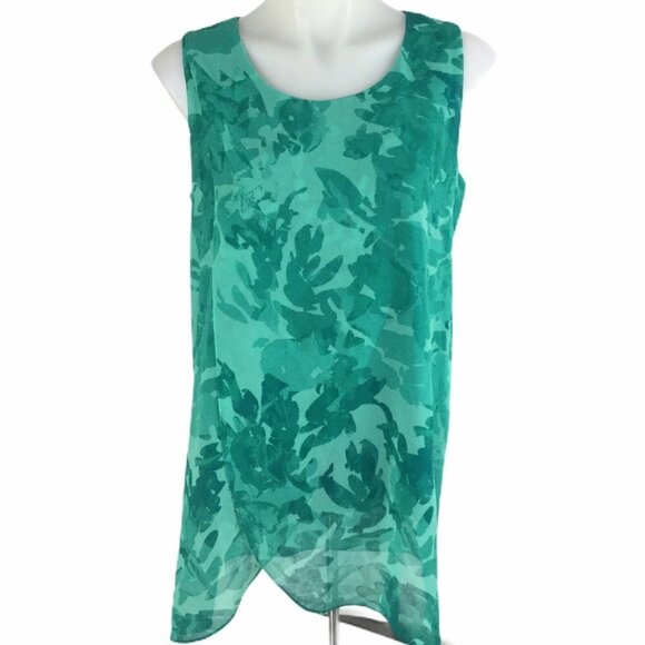 H by Halston Tank  Floral Print Chiffon Overlay - Picture 1 of 8